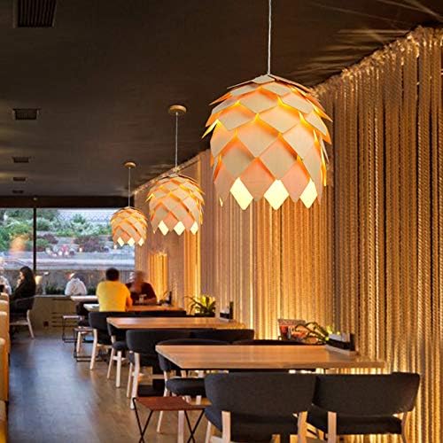 Modern Creative Art Oak Wooden Pinecone DIY Puzzle Pendant Lights Chandelier Hanging Wood Lamps Dinning Room Restaurant Retro Fixtures Luminaire Diameter 25cm (9.84 Inch)