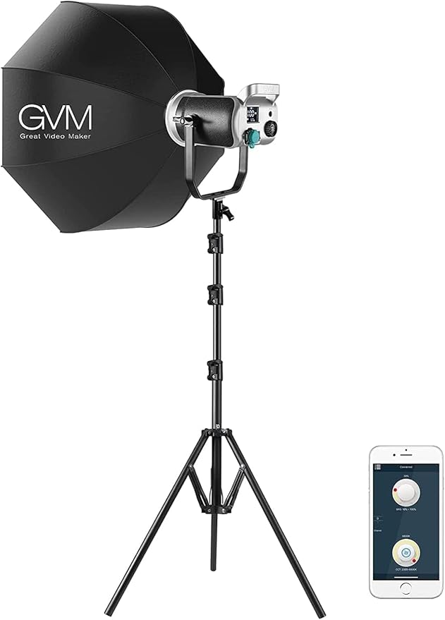 GVM 200W LED Video Light with Softbox, SD200D Photography Studio Lighting Kit with Bluetooth/DMX Control, 93000lux@0.5m 3200K-5600K Bi-Color Continuous Output Lighting for YouTube, Video, Filming