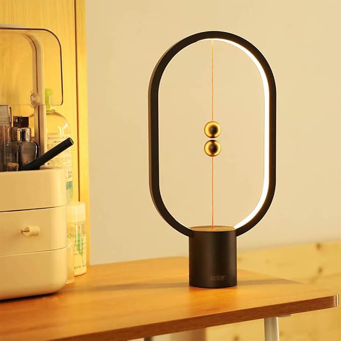 Heng Soft-Glow Balance Desk Lamp for Nightstand Or Bed - Modern Table Mood Lighting with Dimmer Switch - Cute Decorative Gift for Bedroom, Living Room, Office & Dorm (Black)