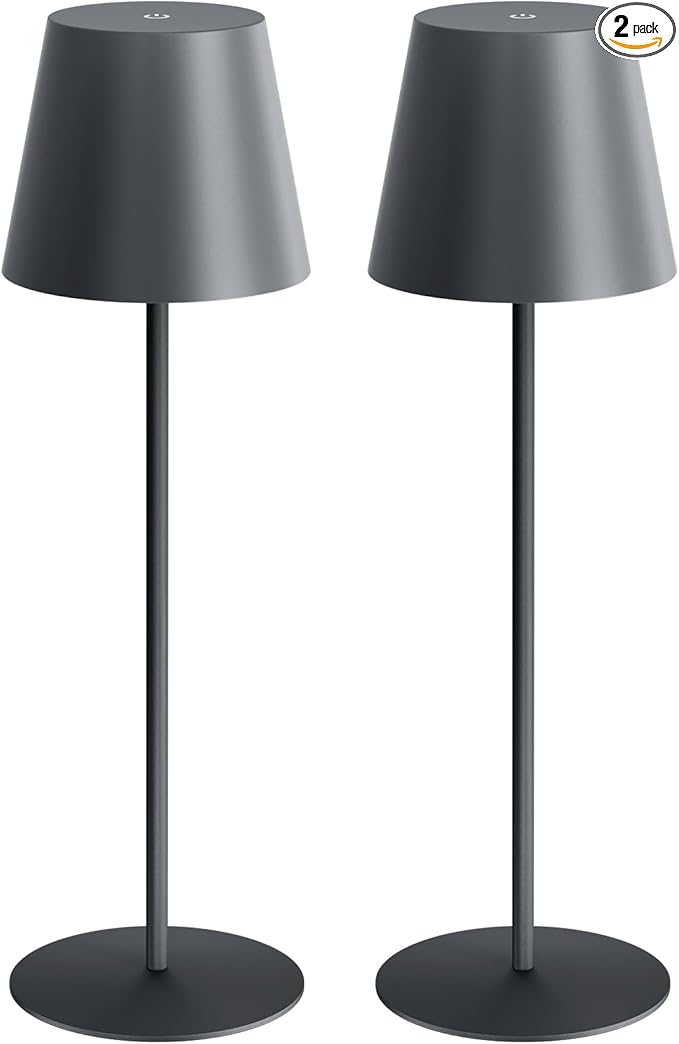 uuffoo 2 Pack Cordless Table Lamp Rechargeable 5000mAH Battery Operated Lights Touch Control LED Portable Desk Lamps 3 Color Dimming for Outdoor Coffee Bedroom Kitchen (Gray)