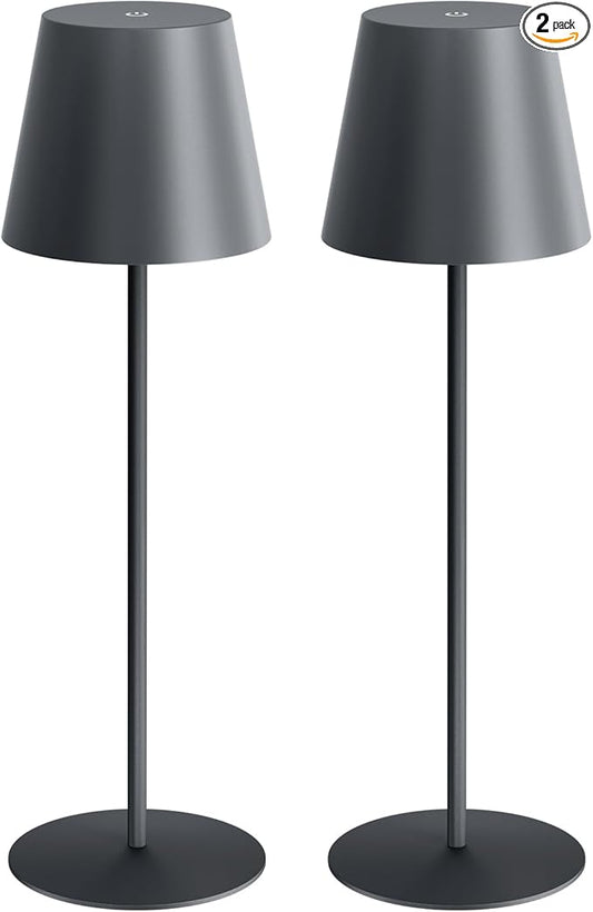 uuffoo 2 Pack Cordless Table Lamp Rechargeable 5000mAH Battery Operated Lights Touch Control LED Portable Desk Lamps 3 Color Dimming for Outdoor Coffee Bedroom Kitchen (Gray)