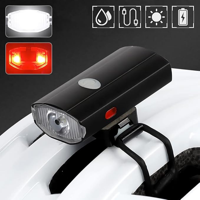 2 in 1 Bike Light USB Rechargeable Cycling Helmet Headlight Waterproof Bicycle Headlight Taillight Handlebar Front Light Rear Taillight Dual Purpose for Mountain Road Kids Bikes