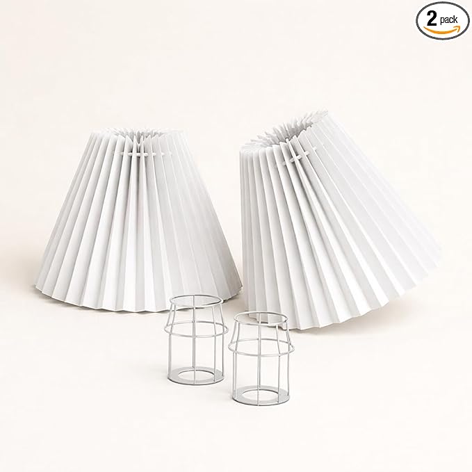 Small lampshades for table lamps, pleated, set of 2. Suitable for E27. 9"x6.2" Compatible with any interior. (White)