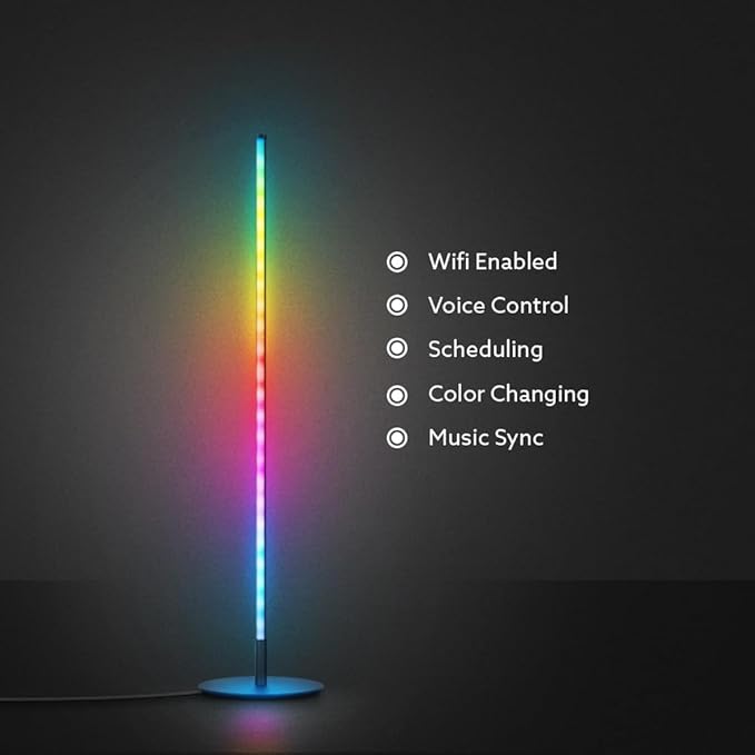 Feit Electric 42" Smart Floor Lamp Color Changing, RGBW, WiFi LED Corner Standing Lamp, Music Sync, Works with Alexa and Google Assistant, Modern Black Aluminum Finish, 8 Watts, FLOOR42/RGB/BLK/AG
