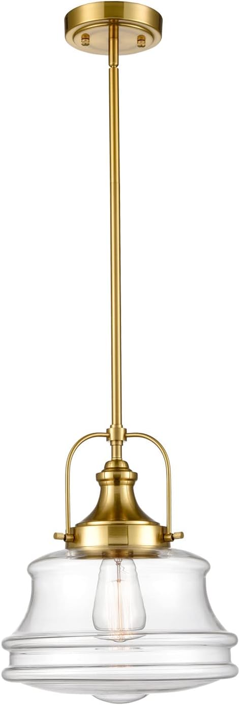 Modern Schoolhouse Pendant Light Fixtures Brass Hanging Kitchen Light with Clear Shade, E26 Light for Dining Room, Bedroom, Bathroom