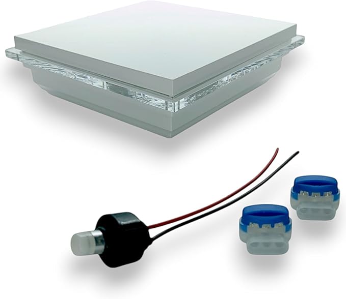 DekLights® Pro Line LED Lighted Post Cap for 4x4 Deck/Fence Posts. Wired 12volt Low Voltage with Replaceable Light Bulb. for Vinyl or Composite railings. Made in USA (White Glass Edge Upgrade 6000k)