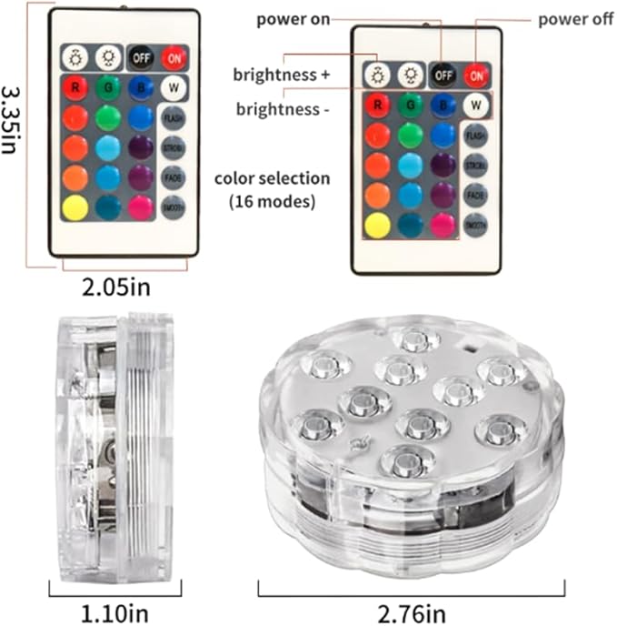Submersible LED Lights with Remote Control Color Changing IP68 Waterproof Pool Lights for Aquarium, Pond, Hot Tub, Vase, Party & Holiday Decorations(4 Pack)