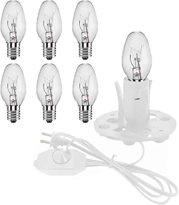 Himalayan Salt Lamp Cord White, 6ft with Dimmer Switch, Replacement Cord with 3.34 Inch Base, 6 15W E12 Bulbs