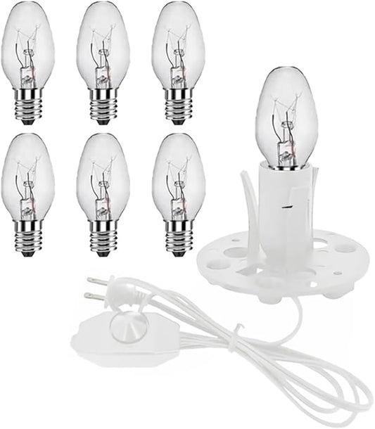 Himalayan Salt Lamp Cord White, 6ft with Dimmer Switch, Replacement Cord with 3.34 Inch Base, 6 15W E12 Bulbs