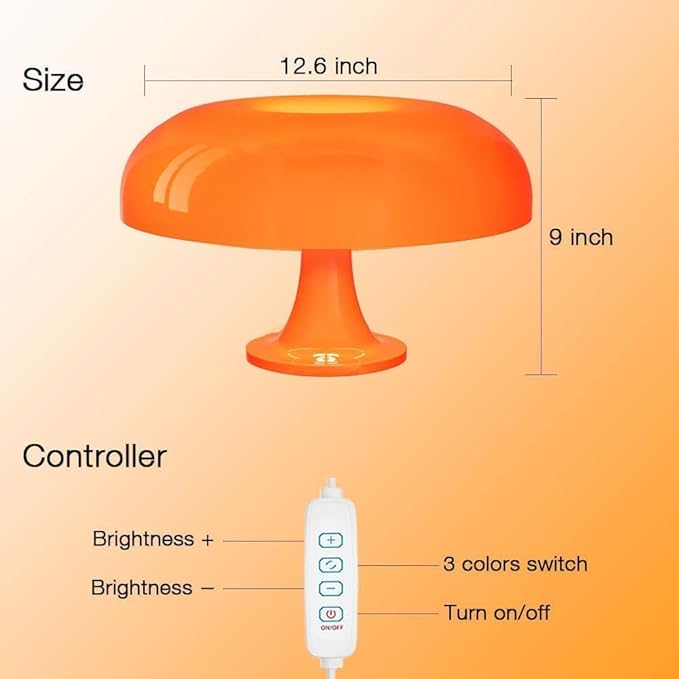 Mushroom Table Lamp - Retro Design for Living Room, Office, Bedroom - Stylish and Functional Orange Mushroom Lamp