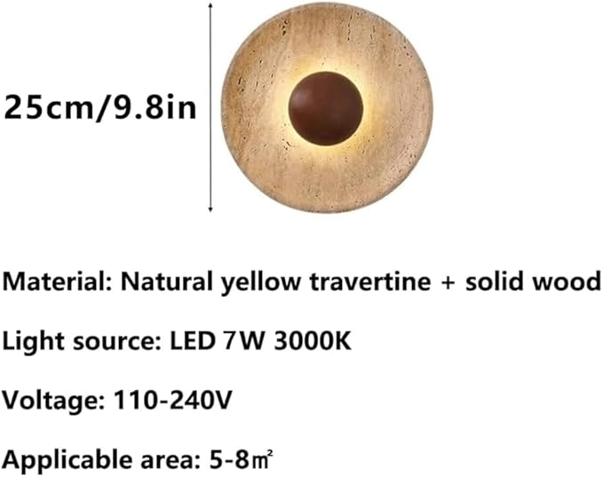 Wall Sconce American Retro Minimalism Wall Light Round Yellow Travertine Interior Wall Lamp 7W LED Warm Light 3000K travertine sconce Wooden Decoration Living Room Wall Lighting