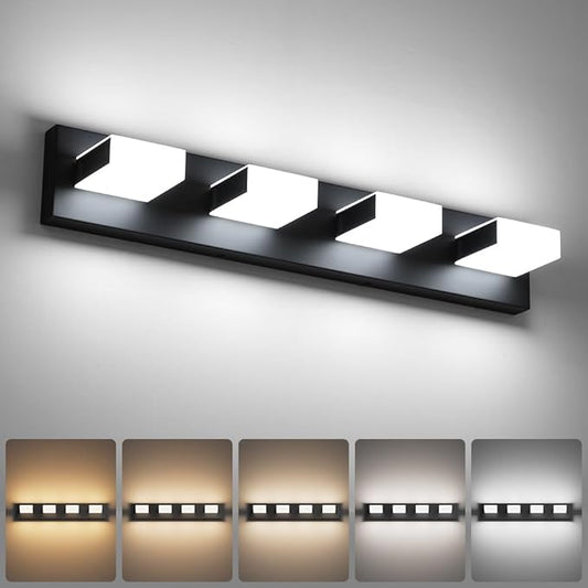 Aipsun 5 Color Temperature 4 Lights Black LED Vanity Lights Dimmable Acrylic Modern Matte Black Bathroom Vanity Lighting Fixtures Bathroom Wall Light Fixtures Over Mirror