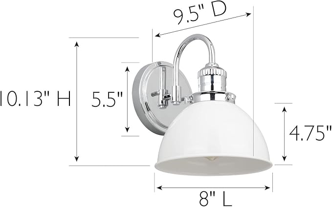 Design House Savannah Rustic Farmhouse Wall Light, Dimmable, Polished Chrome, White Metal Shade, 8 in x 9.5 in x 10.13 in, 588293-PC