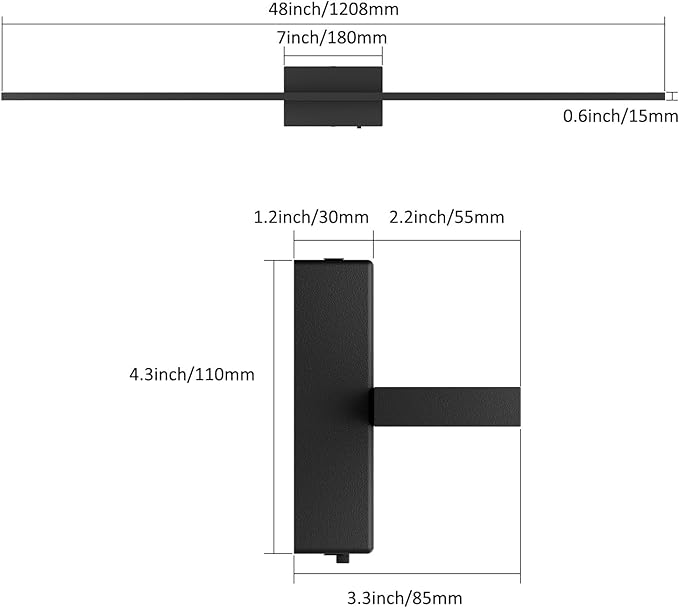Ralbay 5 Color Temperature Dimmable Mdoern Black Vanity Light for Bathroom Lighting 48inch 36W Acrylic LED Modern Black Bathroom Wall Lighting Fixtures Over Mirror