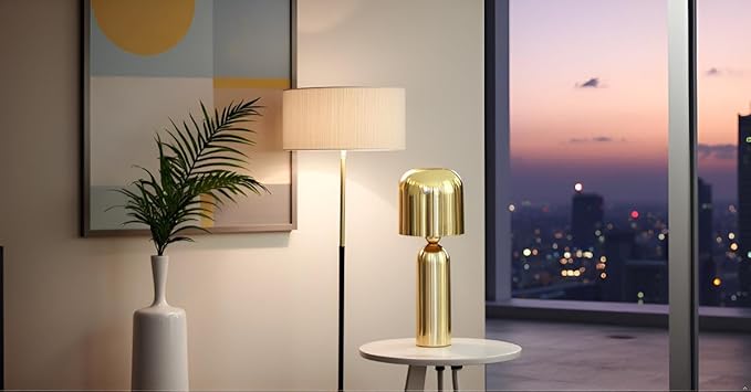 Cruiser’s Caché 15" Modern Domed Metal Table Lamp, Gold Finish. Complete with Lampshade