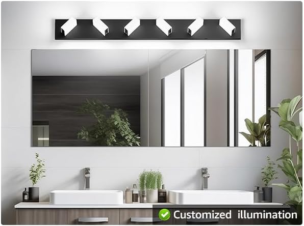 Aipsun 5 Color Temperature 6 Lights Black LED Vanity Lights Dimmable Acrylic Modern Matte Black Bathroom Vanity Lighting Fixtures Bathroom Wall Light Fixtures Over Mirror