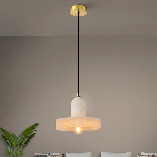 Alabaster Pendant Light for Kitchen Island, Modern Brass Hanging Light Fixture with Natural Alabaster Stone Shade, Adjustable Pendant Lighting Over Sink, Dining, Bar, Counter - 1 Pack