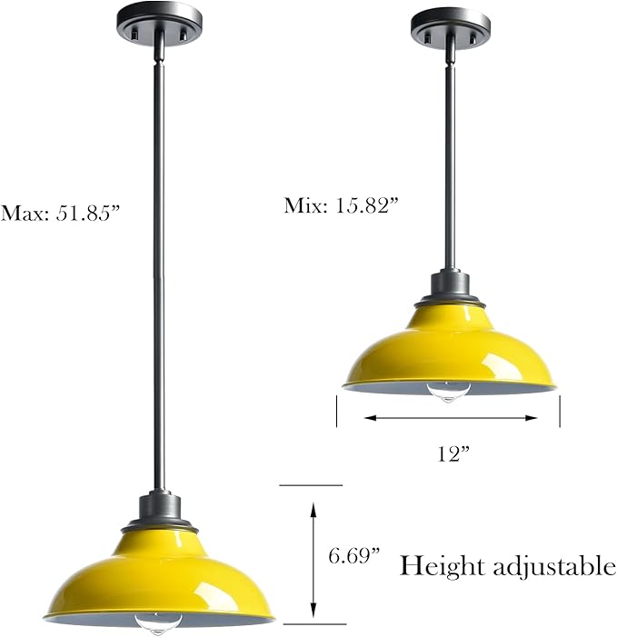 Modern Pendant Light Fixture Yellow Pendant Light Hanging Light Fixture for Kitchen Island Dining Room Bedroom Bar Living Room(Metal Rod)