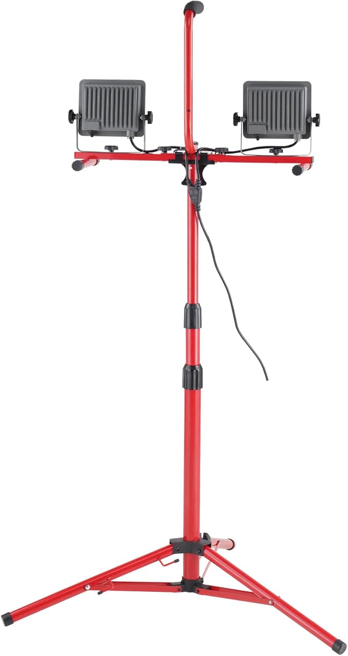 VEVOR LED Work Light with Stand, 5000 Lumen Dual-Head LED Work Light with 27.6"-68.1" Adjustable and Foldable Tripod Stand, IP65 Waterproofed LED Tripod Work Light, with 5000 Kelvin Color Temperature