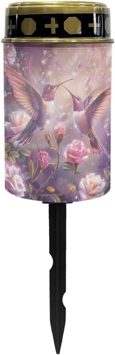 Hummingbird Purple Floral Prayer Cemetery Solar Lights for Grave Cemetery Decor Candle Lamp Cross and Floral Grave Solar Lights