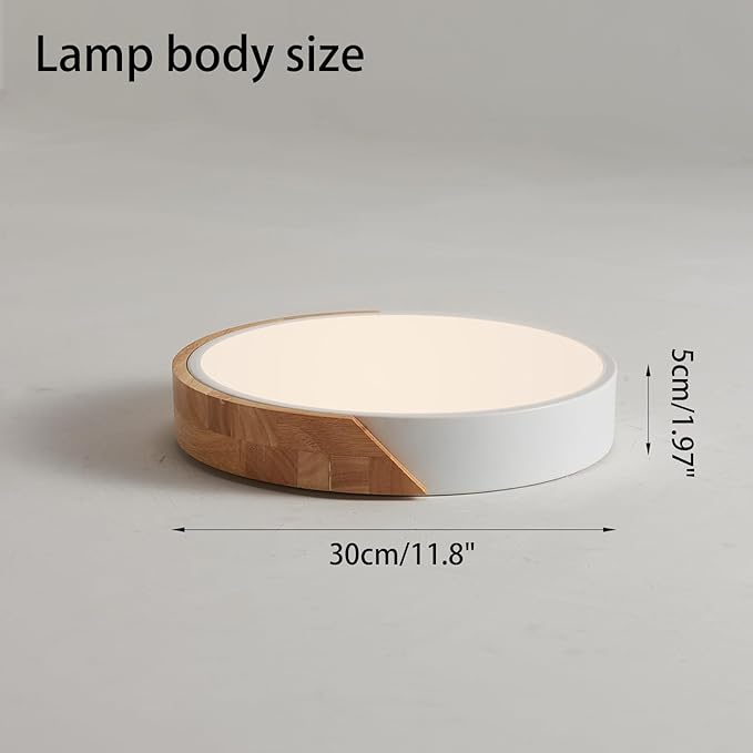 LED Ceiling Lights, 12 Inch Modern Flush Mount Lighting Fixture,Round Shaped Wood Ceiling Lighting,White,30W,4000K Nautral Light
