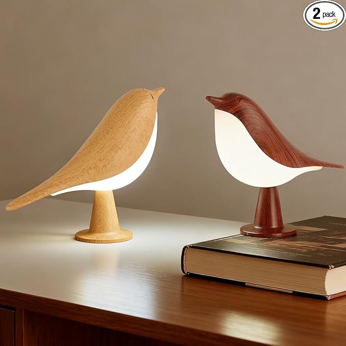 Bird Cordless Table Lamp, Small Cordless Bedside Lamp with 3 Color Temperature, Touch Sensor & Rechargeable Battery - Night Light for Kids, Bedroom, Bedside (Light+Dark)