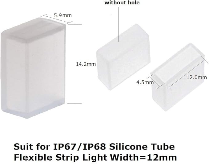 50 Pack End Cap Cover with Sealant Use for 12mm/0.47in Width IP67/IP68 Waterproof Silicone led Strip Light
