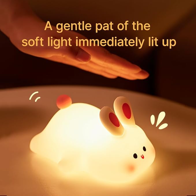 Bunny Lamp, Rabbit Night Light with Timer, Soft Silicone Big Face Bunny Easter Gifts, Rechargeable Dimmable LED Nursery Light, Animal Kawaii Bedroom Decor for Kids Baby