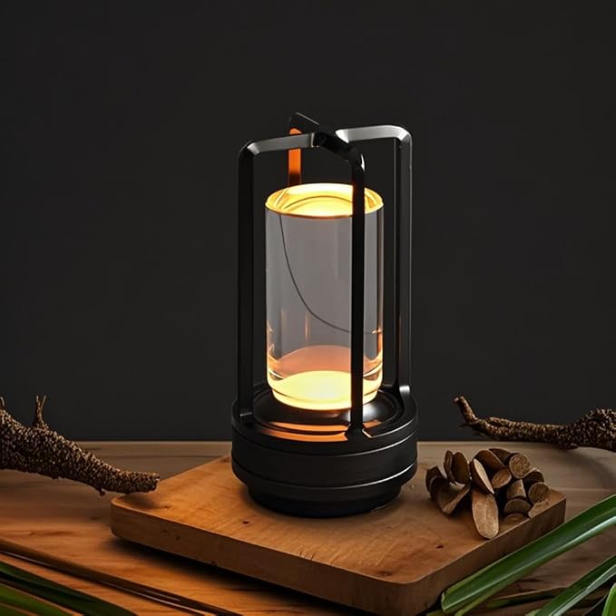 Cordless Rechargeable Table Lamps, Portable Lumisom Crystal Small Lantern Lamp with Touch Control & 3 Color Dimmable, 4000mAh Battery-Powered Klarako Crystal Desk Lanter (Black)