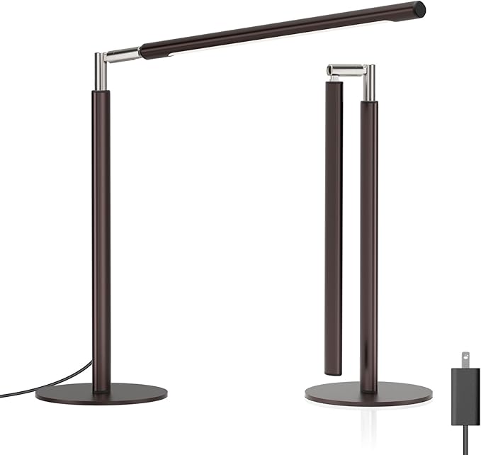 Brown LED Desk Lamp - 16" Foldable Metal Desk Light with Base, 15W, 1200LM, Dimmable Color Changing Table Lamp for Reading Study, Modern Table Lamp for Home Office Laptop College Dorm