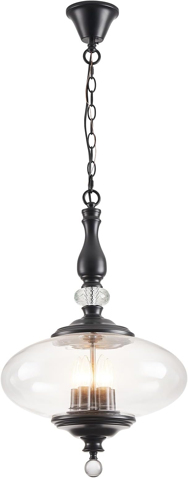Modern Black Pendant Light 5-Light Clear Glass Pendant Lighting with Adjustable Chain W 15.74 in Kitchen Island for Dining Room