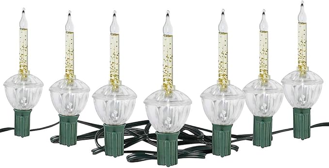 Gold Christmas Bubble Lights Set, 11Ft Vintage Christmas String Lights with 8 Golden Bubble Lights (1 Spare ) C7/E12 Base, UL Listed for Indoor Outdoor Holiday Tree Fireplace Window Party Decorations
