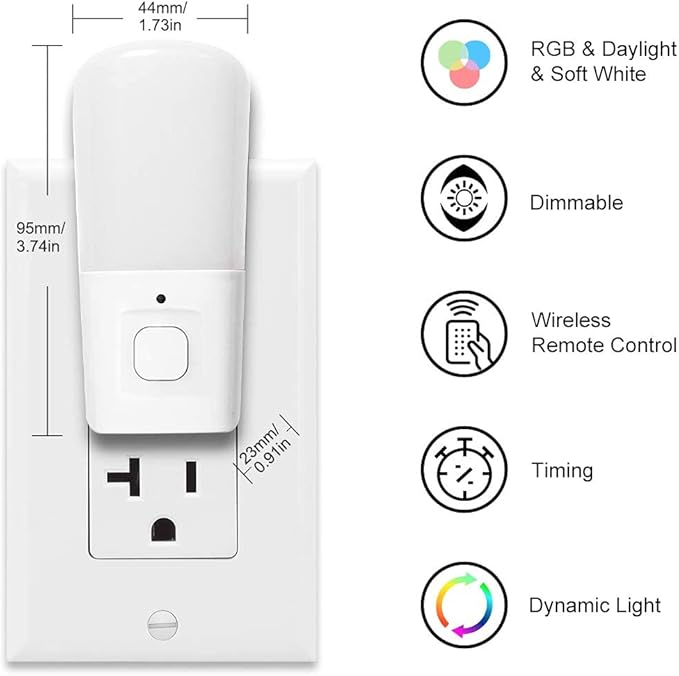 L LOHAS LED Kids Night Lights Plug in, RGB Color Changing Plug into Wall Lights Remote, Rainbow Dimmable Girls Night Light Switch, Christmas Home Decor for Kids Room, Bedroom, Hallway, Bathroom, 2Pack