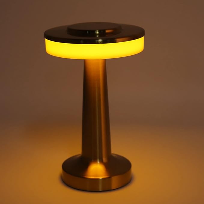 Diydeg Cordless Table Lamp, Retro Style Touch Control 3 Color Adjustment Metal Paint Appearance LED Table Lamp Electroplating Wire Drawing Process Anti Oxidation Soft Light Portable Night Light(Gold)
