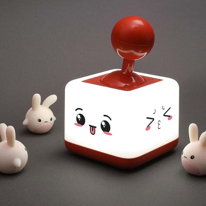 Rocker Night Light Lamp, 2-Speed Timer Bedside Lamp Rechargeable USB LED Companion Light with DIY Emoji Stickers, Side Table Light for Night Rising (Red)