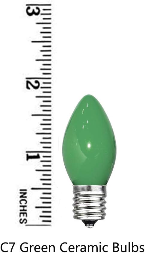 GOOTHY 25 Pack C7 Christmas Replacement Bulbs, C7 Green Ceramic Light Bulbs for St. Patrick's Day Decorations Christmas Outdoor Patio Indoor String Lights, C7/E12 Candelabra Base, 5 Watt -Green