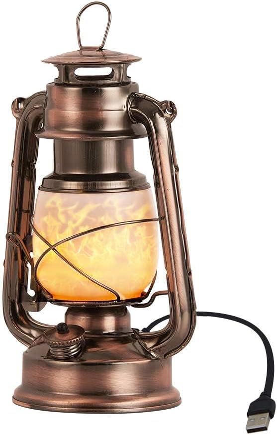 Rechargeable Vintage LED Hurricane Lantern, Warm White Battery Operated, Antique Metal Hanging Lantern with Dimmer Switch, 15 LEDs, 150 Lumen for Indoor or Outdoor Usage (Copper)