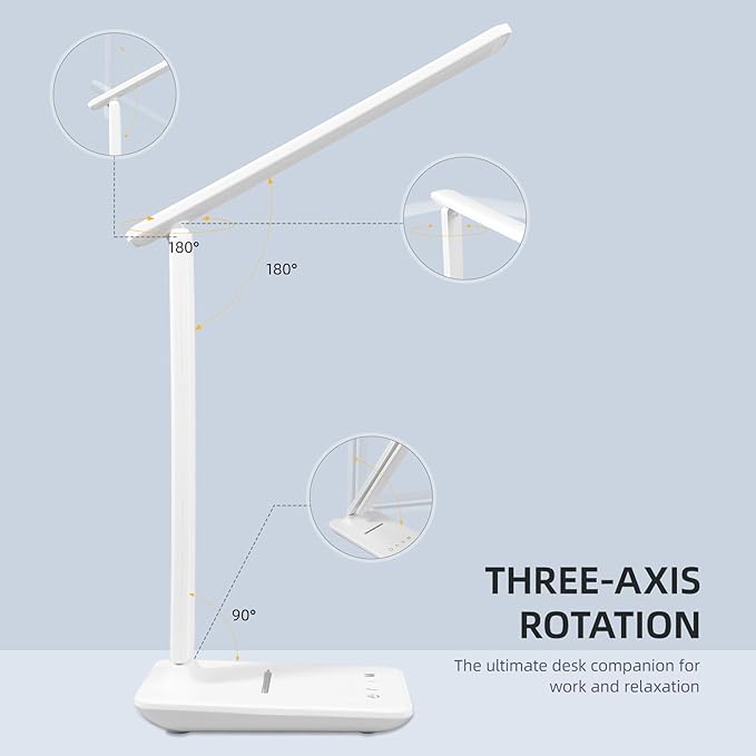 LED Desk Lamp, Dimmable Table Lamp, LED Table Lamp with 5 Colours and 5 Brightness Levels, Reading Light with USB Charging Port, Touch Control for Children, Bedroom, Reading, Offices