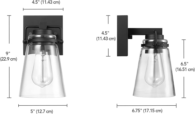 GLOBE Electric 60000174 1-Light Dusk to Dawn Outdoor Wall Sconce, Matte Black, Clear Glass Shade, E26 Bulb, Weather Resistant