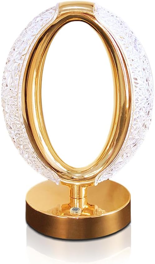 Cordless Crystal Lamp, Touch Sensor Control LED Table Lamp,3 Color Stepless Dimmable Battery Powered Lamp (Gold-01)