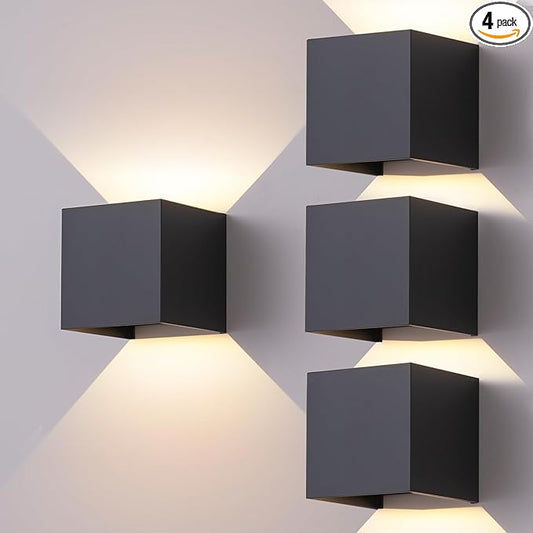 4 Pack Outdoor Wall Sconces Exterior/Interior LED Wall Lights,Square Modern Wall Sconce Fixture Set, Up and Down Lights IP65 Outdoor Waterproof Lights, 12W Warm Light 3000K Wall Light.