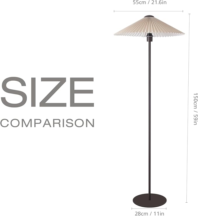 KUNJOULAM Pleated Floor Lamp, Pole Floor Lamps, Simple Design Tall Lamp with Fabric Lampshade, Standing Lamp for Living Room, Bedroom, Office, Home (Brown)