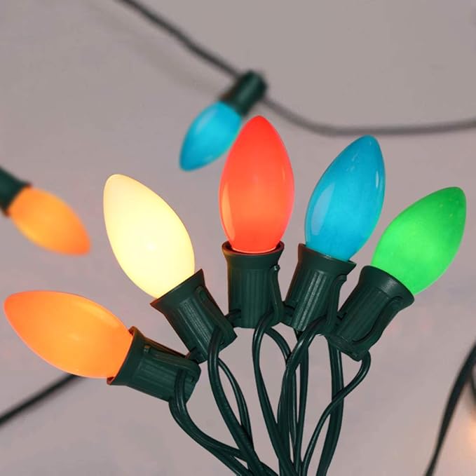 C9 Multicolor Christmas Replacement Bulbs 25 Pack - E17 Intermediate Base 7W for Outdoor/Indoor Party & Decor