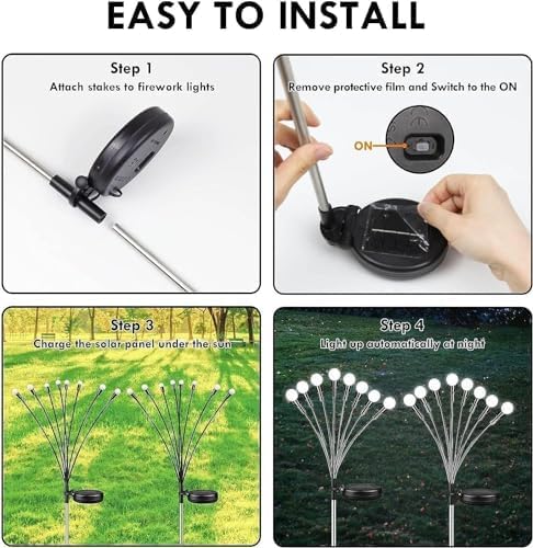 OZS 4 Pack Total 32 LED Solar Garden Lights Fairy Outdoor - Solar Firefly Lights Outdoor, Sway by Wind, Waterproof for Garden Patio Pathway Fairy Decoration (Cold White)