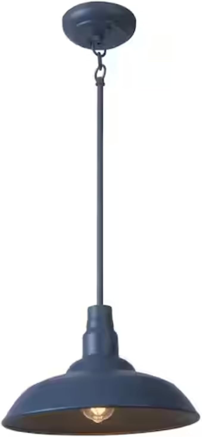 Indoor/Outdoor Mini Pendant Light, 14"" Vintage Farmhouse Decor Adjustable for Kitchen, Restaurant, Dining Room, Cafe, Patio, Entryway, Yard, Weather Resistant in Dark Blue Finish., Black, SHEL000065