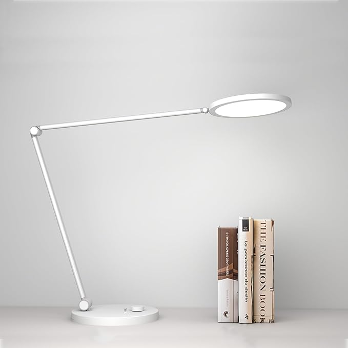Desk Lamp for Home Office, Metal Swing Arm Desk Light, 3 Mode Stepless Dimming Desktop Lamp, 14W 1200LM Computer Task LED Lamp, Desk Ring Light for Streaming, Podcasting, Video Calls, Conference
