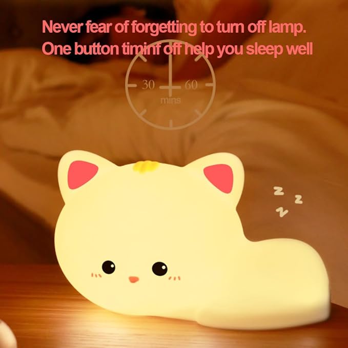 Led Cute Cat Night Light, 16 Colors Dimmable Nursery Kawaii Nightlight, Super Squishy Silicone USB Rechargeable Remote Control Night Lamp for Kids Adults, Used for Camping Party Room Decor