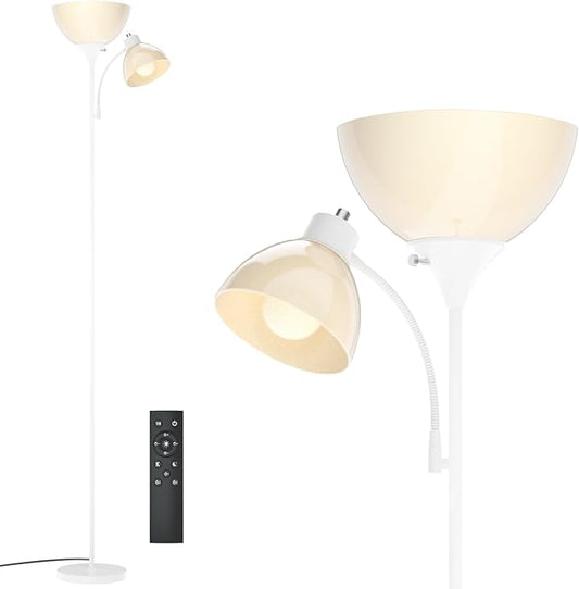 GERGO Led Floor Lamp, Super Bright 11W+7W 2100LM Torchiere Floor Lamps for Living Room, Stepless Adjustable 3000K-6000K Temperatures with Remote Control for Bedroom (White)