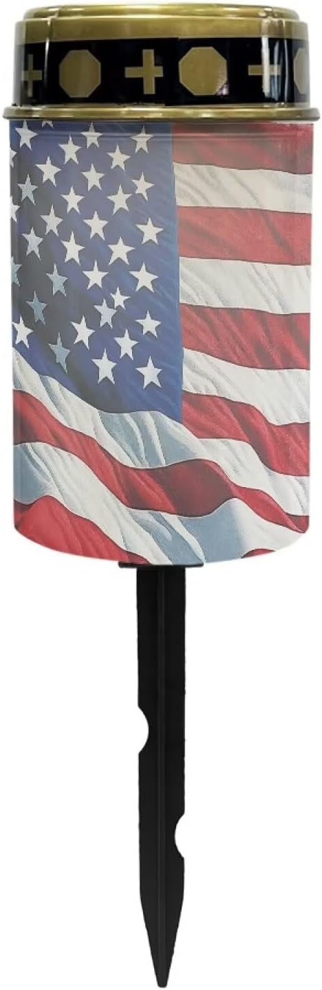American Flag Light for Prayer Cemetery Solar Lights for Grave Cemetery Candle Lamp Garden Cemetery 4th of July Decorations