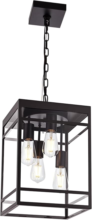 4-Light Outdoor Pendant Lights for Porch, Oil Rubbed Bronze Outdoor Chandelier 15.7'' Exterior Hanging Porch Light Fixtures w/Clear Glass, Waterproof Outside Pendant Lantern for Garage Foyer